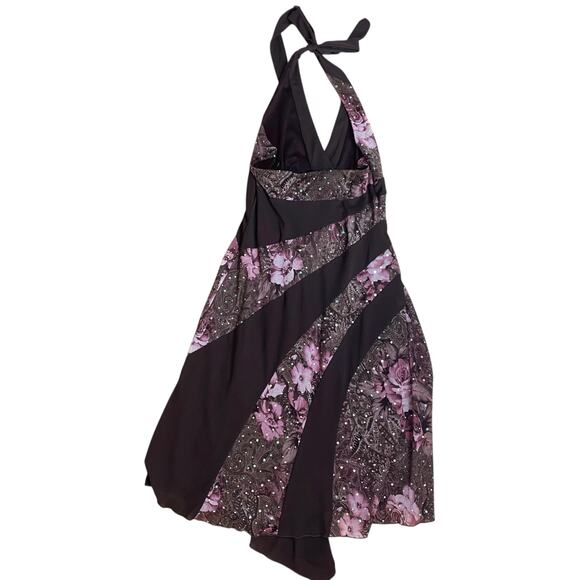 Vintage Y2K 2000s Halter Midi Dress Brown Pink Sequins Large Fairy Whimsygoth - Picture 2 of 6